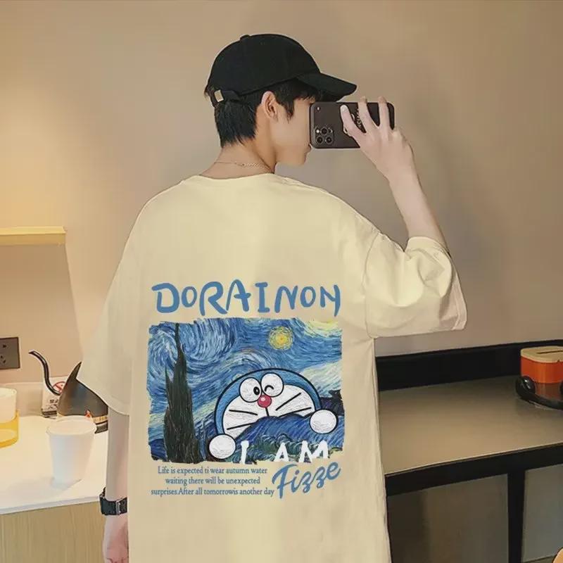 Doraemon Men's American Retro White Short Sleeve Couple T-Shirt