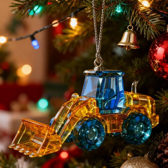 Faux Crystal Construction Truck Ornament Christmas Tree Colorful 2D Flat Acrylic Construction Vehicle Hanging Decoration Pendant