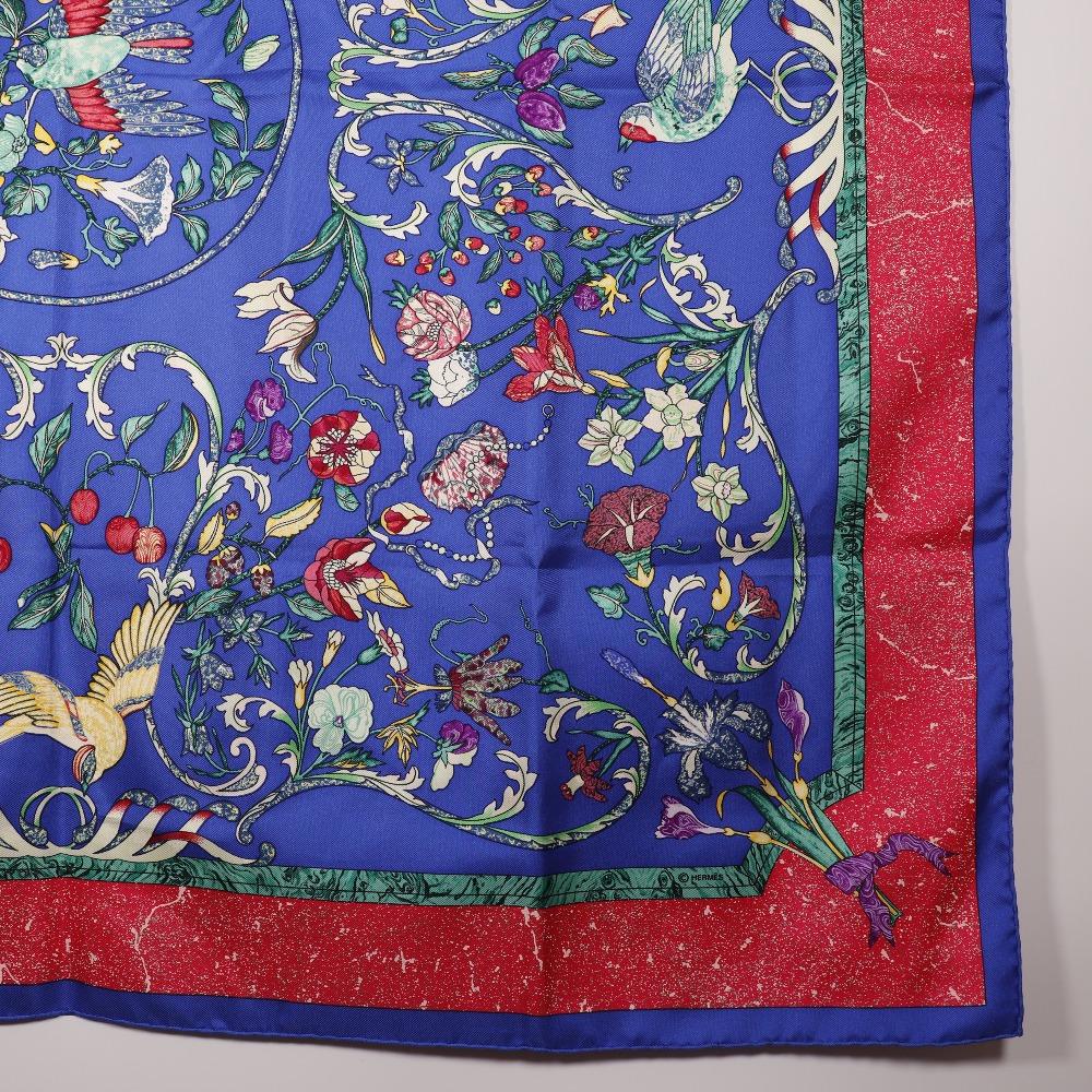 HERMES Carree90 scarf PIERRES D' ORIENT ET D' OCCIDENT Oriental Stone and Western Stonework Blue silk Women Used
