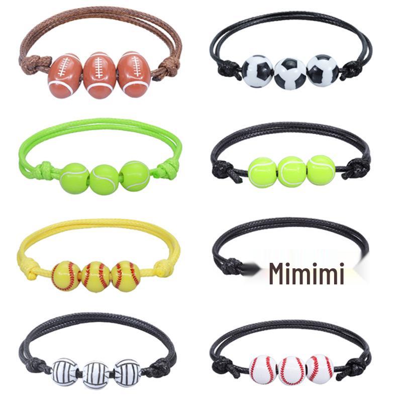 Customized Sports Bracelet - Wax Cord Woven: Basketball, Baseball, Tennis, Rugby, and Football Wristband Jewelry