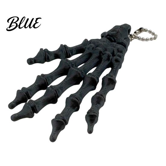 Skeleton Hand Charm Keychain with Hanging Chain 3D Printed Ornament Movable Keychain Joint Design Skull Palm Stress Relief Toy for Halloween