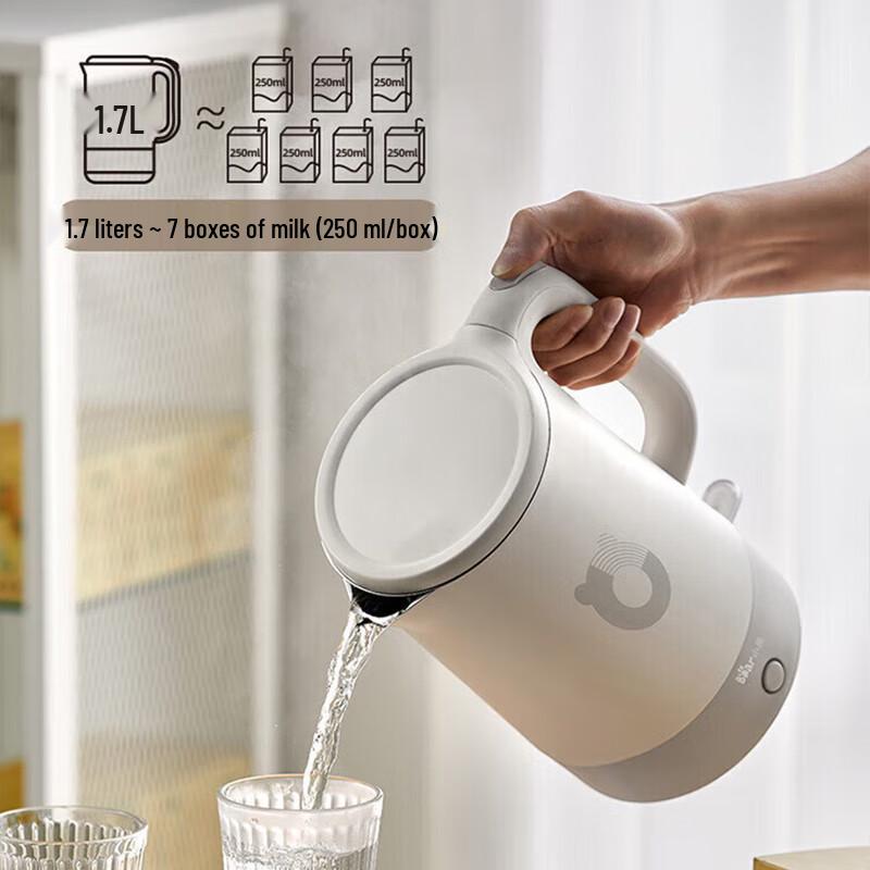 Bear 1.7L Stainless Steel Electric Kettle CN plug (adapter included)
