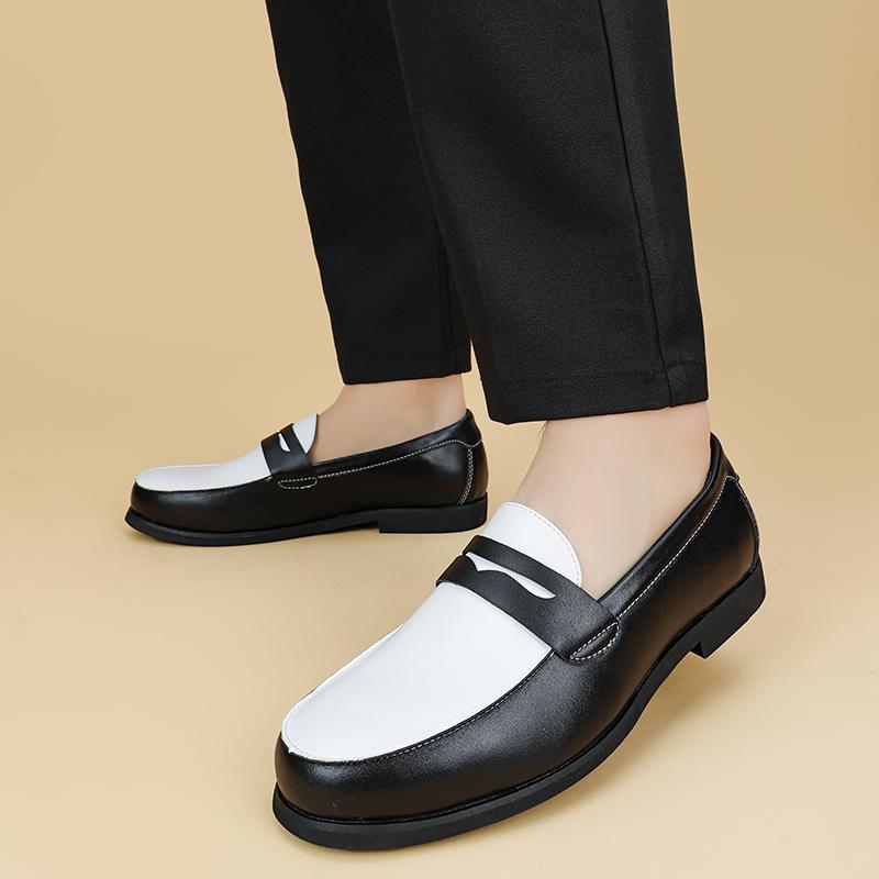 New Gentleman Designer Penny Loafter Men's Pointed Black With White Slip On Wedding Shoes Formal Dress Footwear Zapatos Hombre