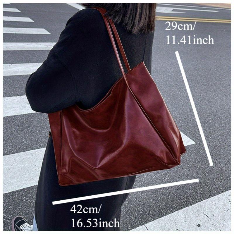 Soft PU Leather Quality Underarm Bag Vintage Wine Red Ladies Shoulder Bag Commuter Large Handbag 1pcs Women's Versatile Tote Bag