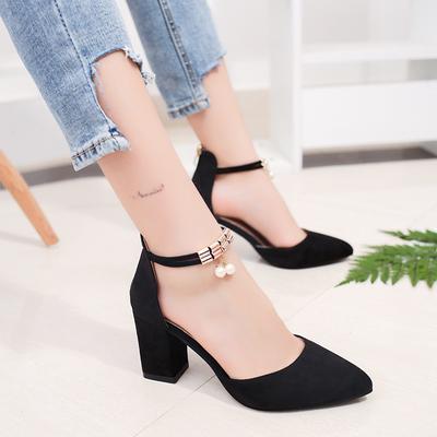 Talons hauts d'été pour femmes, talons épais, bouche peu profonde, boucle simple pour femmes, chaussures à bout pointu, sandales sexy, élégantes, brillantes, confortables