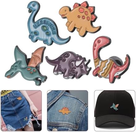 Yardenfun 5 Pack Dinosaur Brooches Alloy Safe Clasp Cute Lightweight Pins for Women Girls Clothing Accessories Random Style