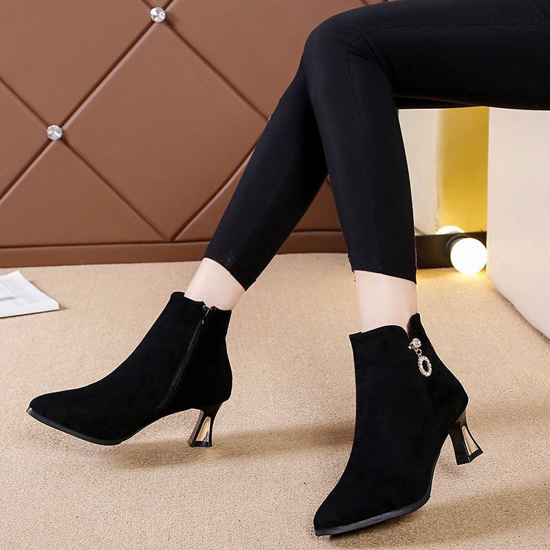 Fashion Medium Heels Booties Work Zip Black Female Short Shoes Comfortable and Elegant Trend 2025 On Promotion Hot Women's Ankle Boots