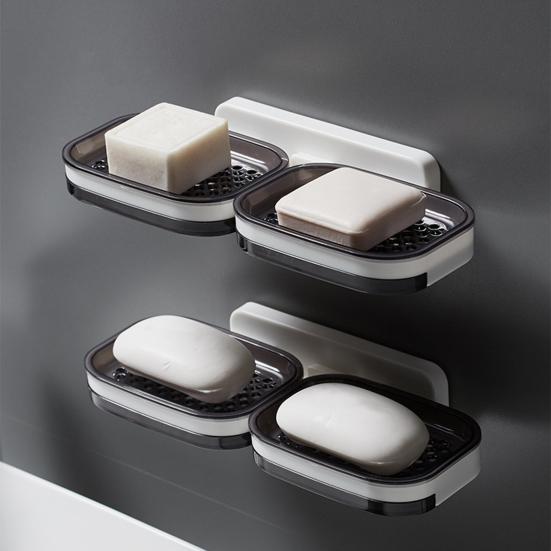 Soap Box Double Layer Shower Soap Dish with Strong Suction Cup Easy to Install No Drilling Wall Mounted Soap Tray
