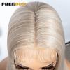 FREEDOM Long Straight Synthetic Lace Front Wigs For Women 30 Inch Ombre Blue Blonde Lace Wig Easy Wear Cosplay Wig