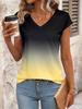 Women's Ombre V-Neck Short Sleeve T-Shirt,Black Summer Casual Everyday Versatile Daily Wear Luxury Blouses,Tops For Women