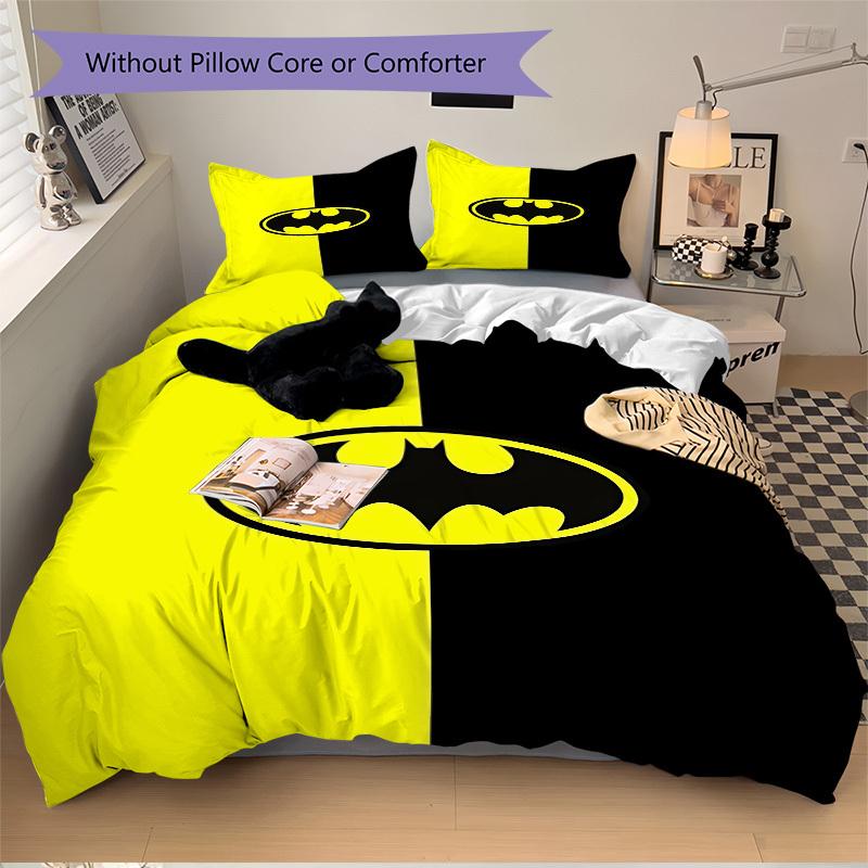 3pcs Batman Symbol Bedding Set, Soft Polyester Duvet Cover and Pillowcases Machine Washable Seasons all suitable & Guest Room Decor285