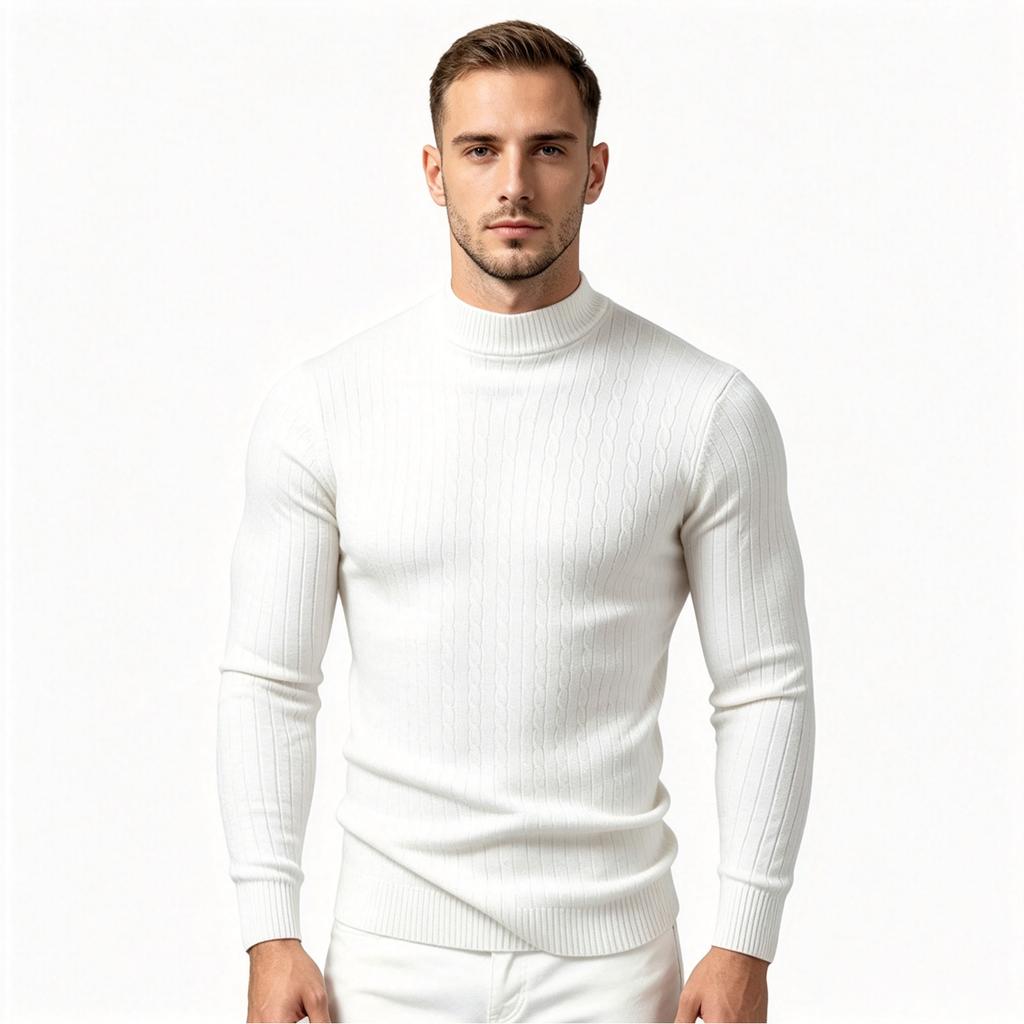 Men's Mock Neck Knit Sweater Color Stretch Pullover for Spring and Fall