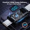 Cablecc 20Gbps To USB4 Smart LED Display Stretch Coiled 100W for Male To Power Data 180CM USB-C Cable, 8K, Laptops, Disks, Phones, Type-C Male, &
