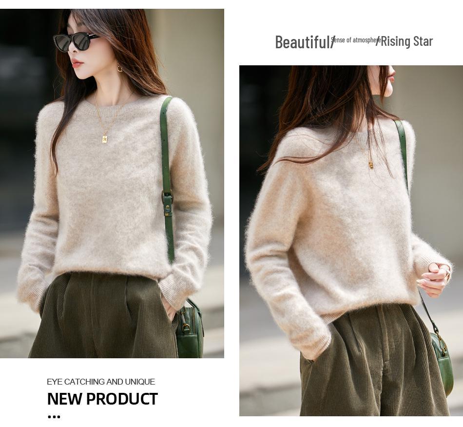2025 Autumn/Winter Cashmere Wool Blend Round Neck Knitwear Long Sleeve Base Layer Top