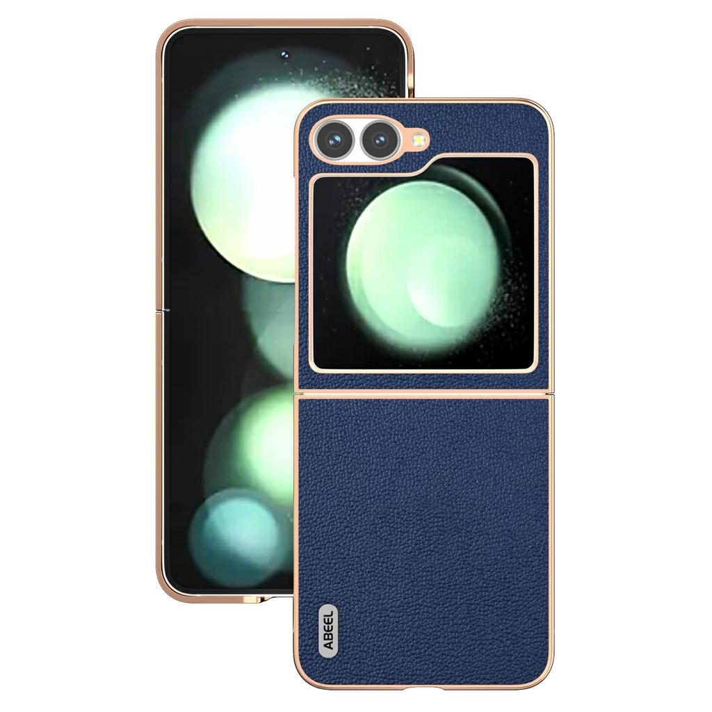 ABEEL For Samsung Galaxy Z Flip7 FE 5G/Z Flip6 5G Case Electroplating Edge Genuine Cow Leather Coated PC Phone Cover