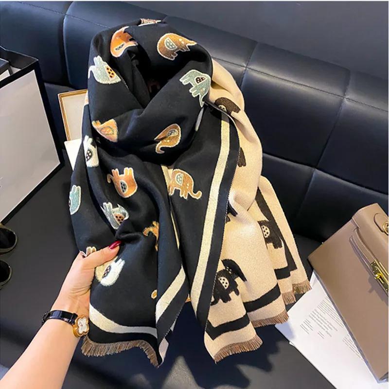2025 New Women Winter Scarf Cashmere Pashmina Shawls and Wraps Bufandas Bird Print Warm Thick Scarves Blanket for Lady