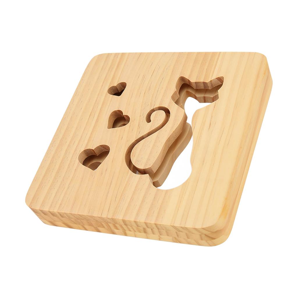 مصباح ليلي بنمط قلب قطة مجوف أمامي خلفي خشبي ثلاثي الأبعاد LED بجانب السرير لغرفة النوم المطعم