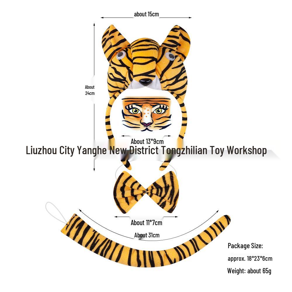 Tiger Costume Headband Set - 3D Animal Performance Hairband for Halloween