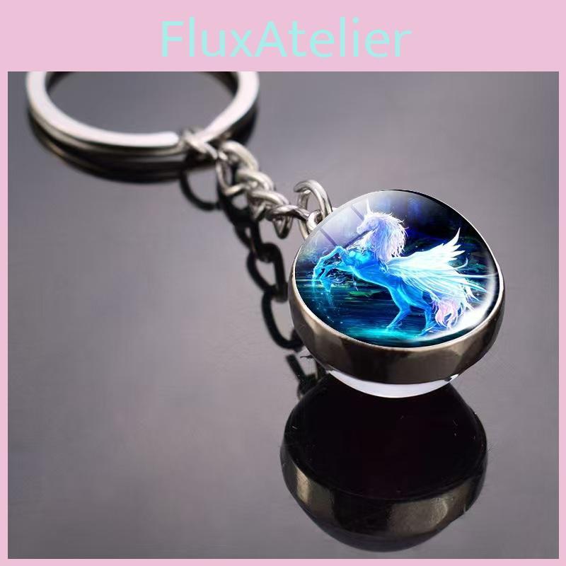 Unicorn Pattern Jewelry With Round Zinc Alloy Glass Charm For Gift And Daily Wear