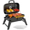 Charcoal Barbecue Grill Folding BBQ Grill with 1232 Cm² Cooking Area, Adjustable Vent, Thermometer, Handles for Camping Picnic, Black