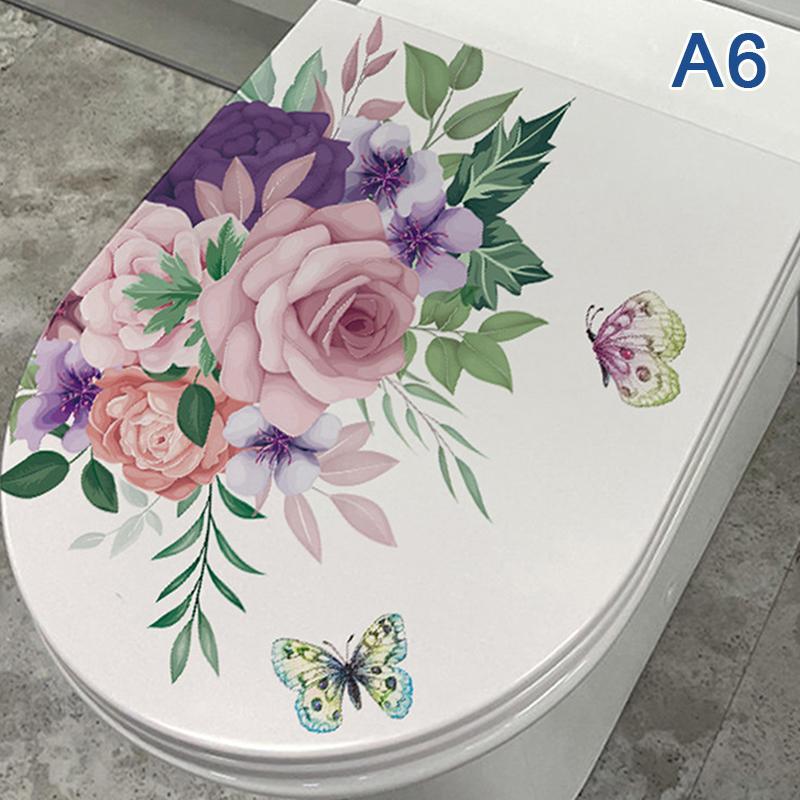 

Rose Flower Butterfly Pattern Toilet Stickers Bathroom Decoration Stickers Self-Adhesive Paintings Removable Pvc Sticker