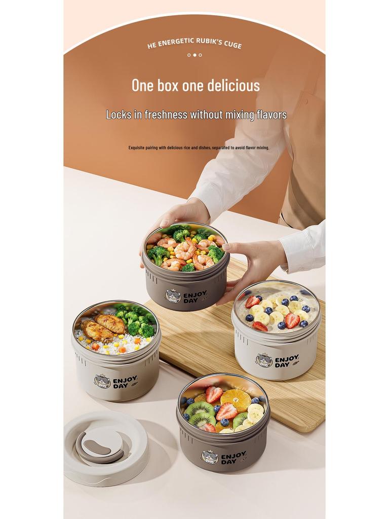 304 Stainless Steel Insulated Japanese-Style Bento Lunch Box - Microwaveable for Office Workers and Students
