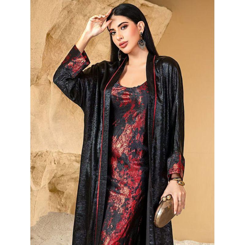 Middle East Dubai New Fashion Print Suspender Skirt Cardigan Robe Two-piece Set Strap Skirt Robe Set