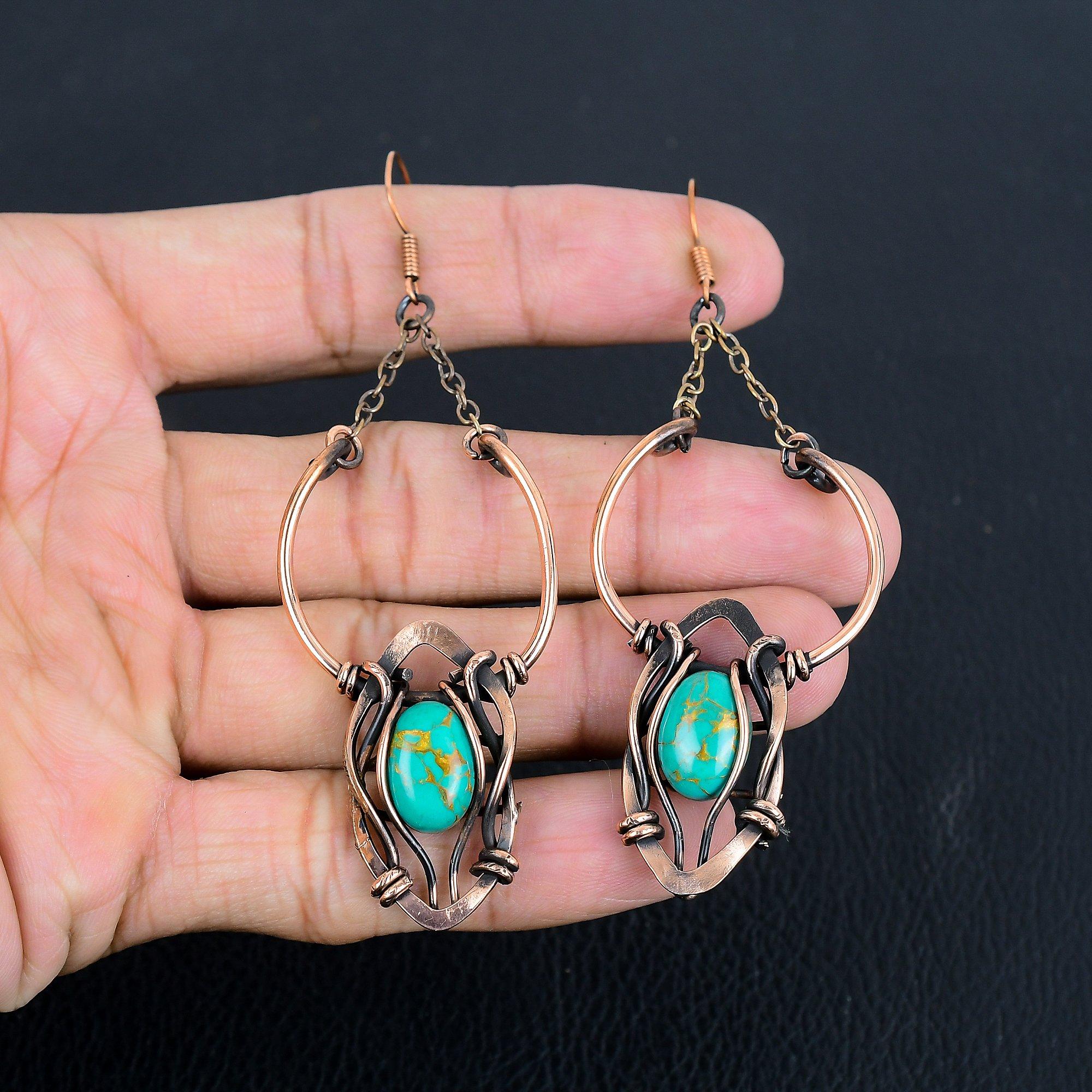 

Green Copper Turquoise Necklace, 999 Copper Wire Wrapped Gemstone Jewelry, Handmade Necklace Amazing Jewelry, Gift For Her 2.55 Inches