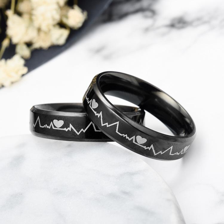 Korean Style Titanium Steel Electrocardiogram Heartbeat Ring