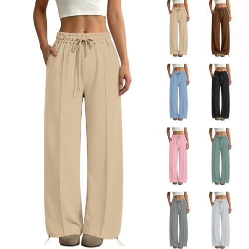 Womens Elevated Wide Leg Pants Drawstring Waist Relaxed Palazzo Trousers
