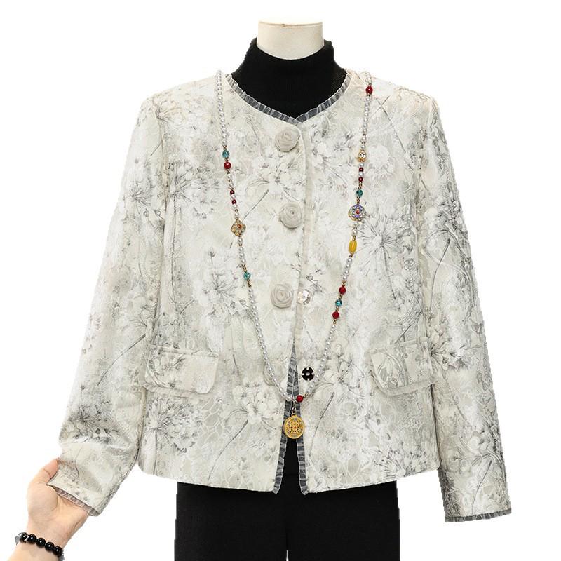 Elegant Chinese Style Spring & Autumn Jacket for Middle-Aged and Elderly Women - 2026 Fashionable Short Cardigan Top