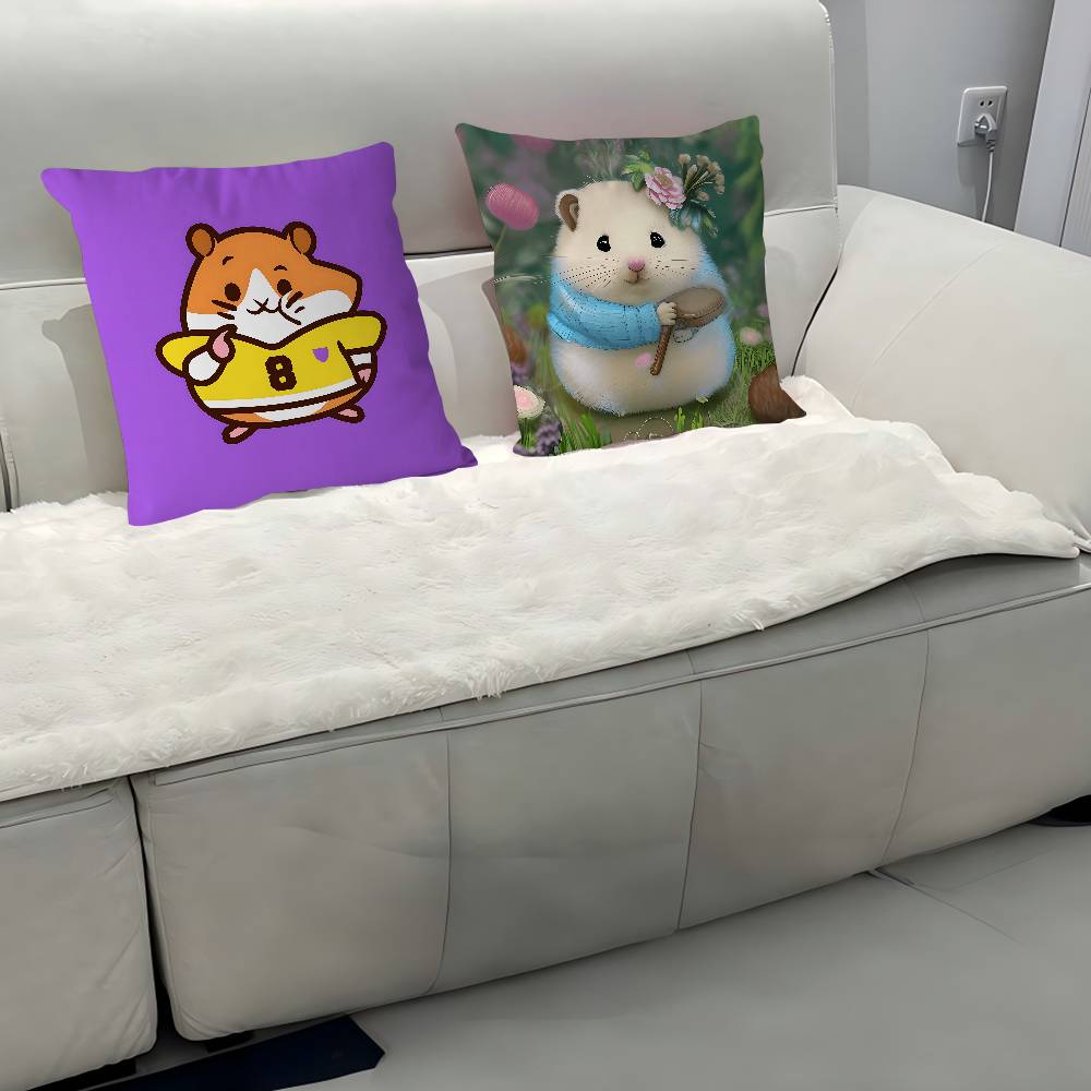 Cute Hamster Pillow Covers Cartoon Sofa Decorative Home Double-sided Printing Short Plush Cute Cushion Cover