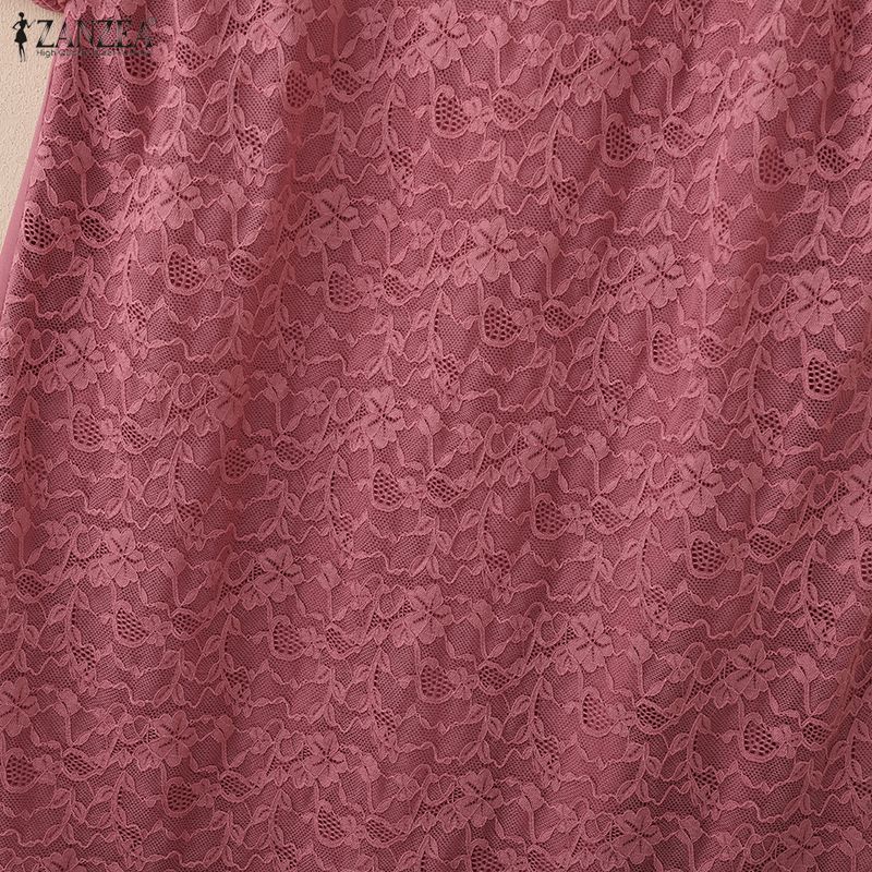 ZANZEA Women Square Collar 3/4 Sleeve Casual Lace Patchwork Elegant Dress