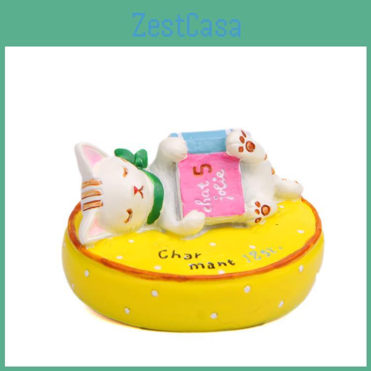 On Lying Cat A Cushion Reading A Book Resin Figurine For Living Decor Room