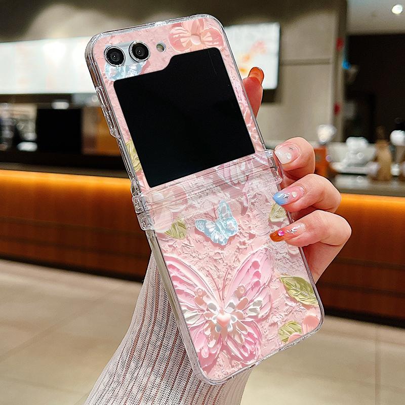 For Samsung Galaxy Z Flip6 Flip5 Flip4 Flip3 Shockproof Colorful Oil Painting Butterfly Patterned 3PCS Foldable Hard Pc Case Cover