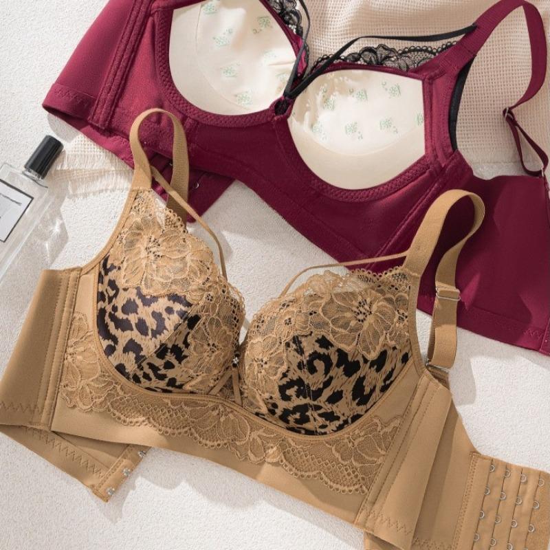 Sexy Kontrasterende Blonder Brystjusterings-BH-sett for Liten Byste Samlet Middelstykke Kopper Sideforhold Brystkontroll