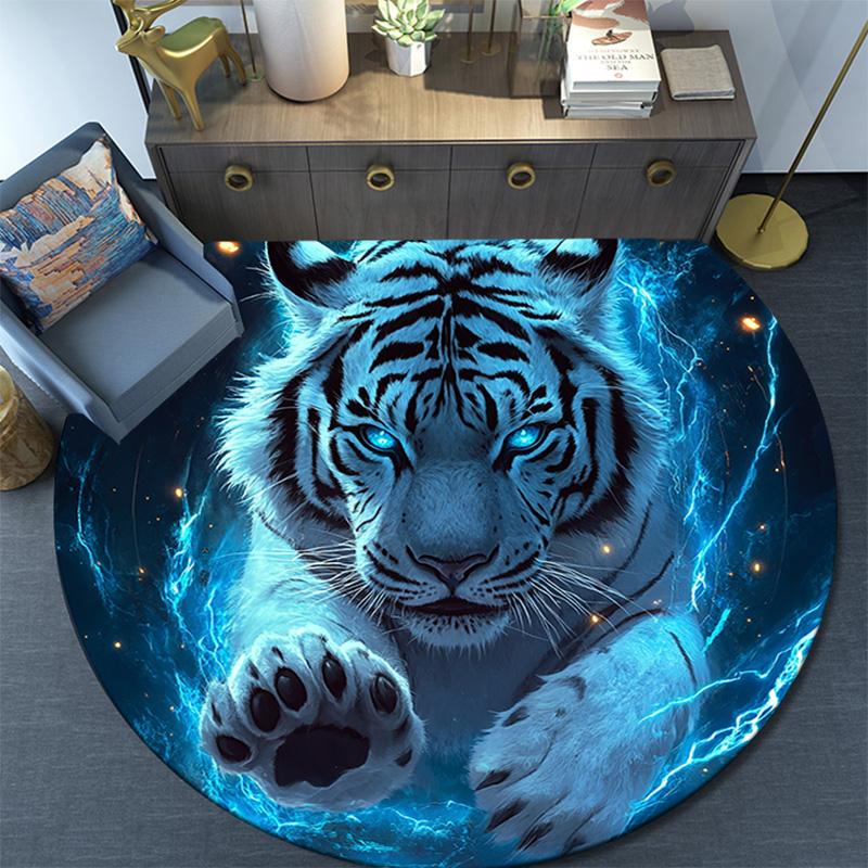 Electric Tiger Round Area Rug,Carpet Rug for Living Room Bedroom Sofa Playroom Decor,Non-slip Floor Mat