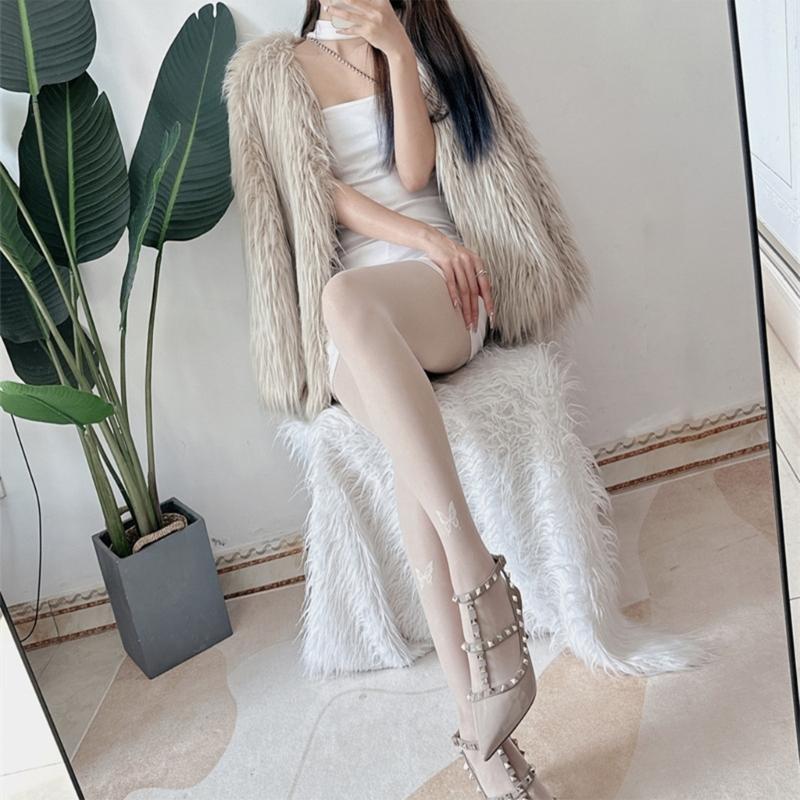 Womens Butterflies Jacquard Patterned Black Tights Stockings Ladies Sexy See-Through Silky Pantyhose Hosiery Clubwear
