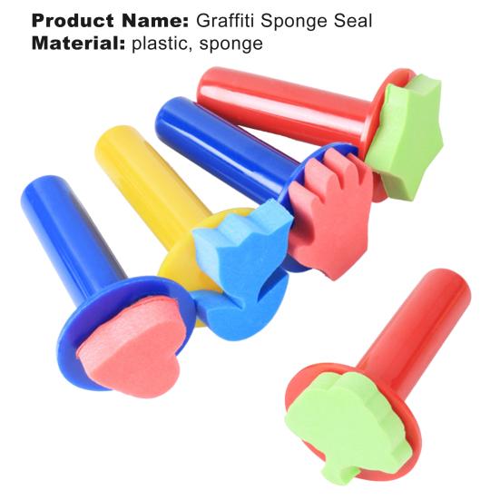 5Pcs Sponge Stamps Cute Shape Easy Using Plastic Handle Kids Craft Painting Stamp Brushes for Drawing
