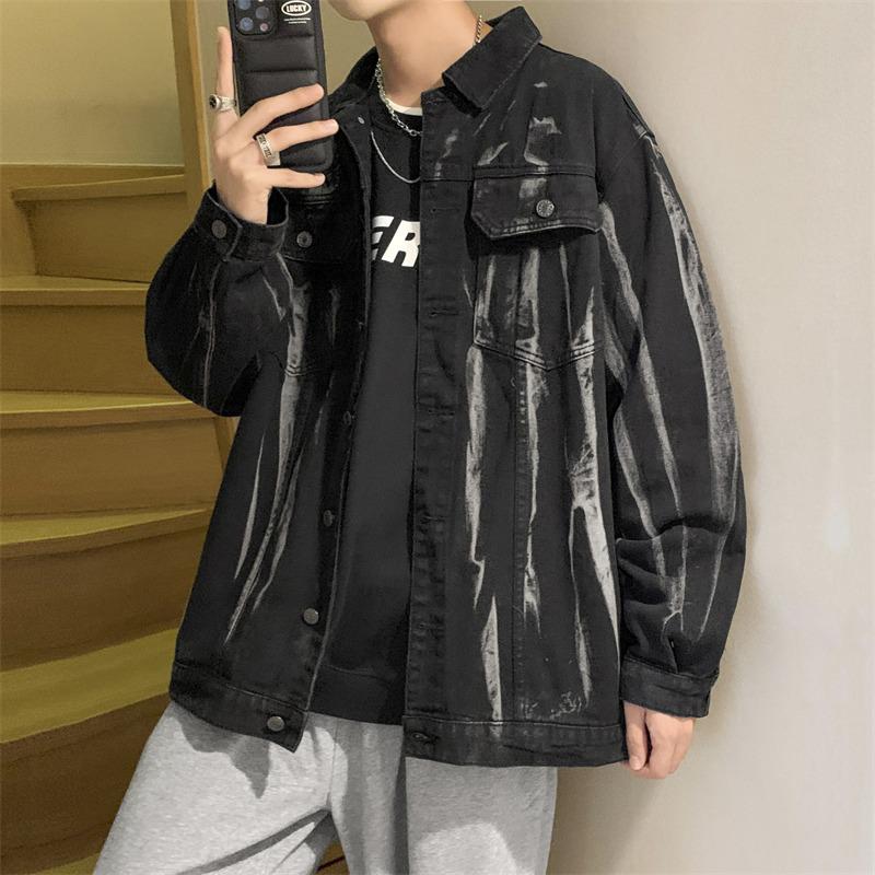Men's Retro Tie-Dye Denim Jacket - Loose Casual Spring/Autumn Workwear Trend