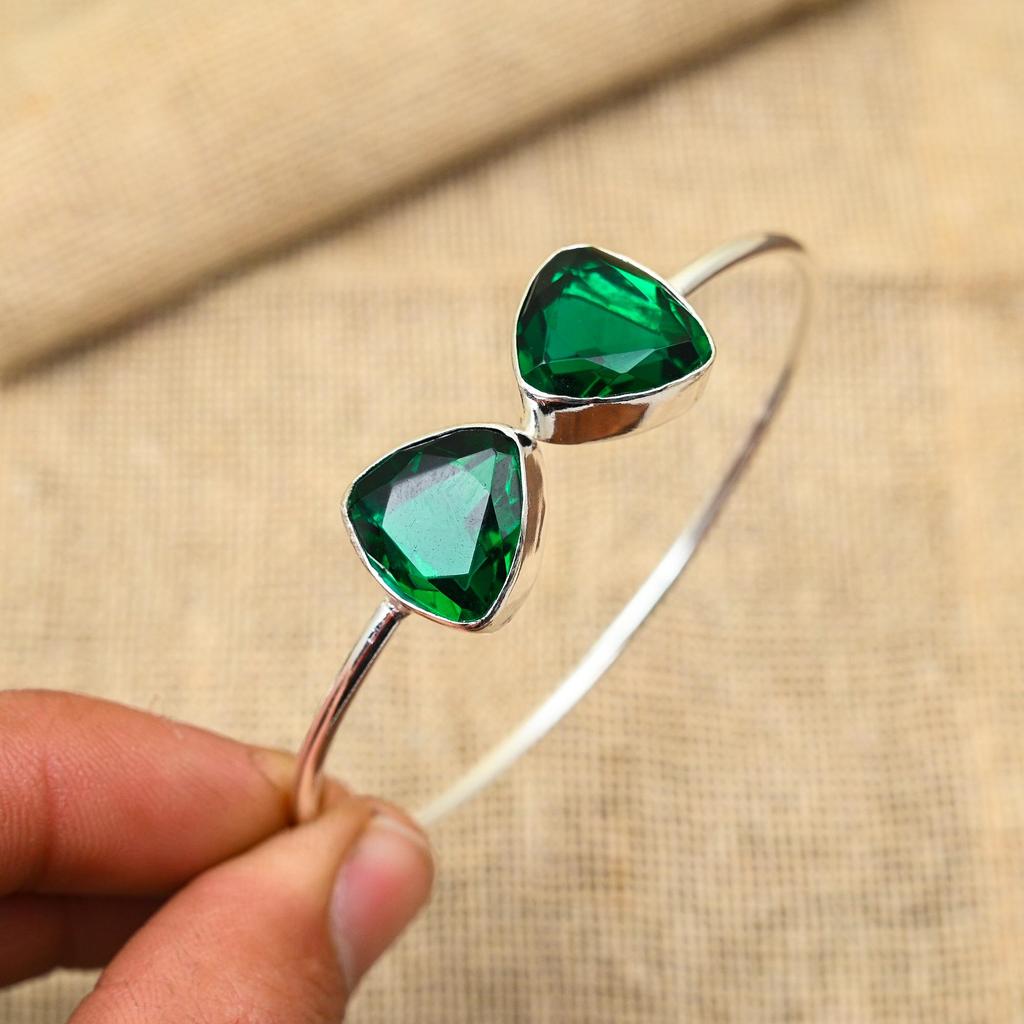 Chrome Diopside Gemstone Handmade 925 Solid Sterling Silver Jewelry Exquisite Adjustable Cuff For Women