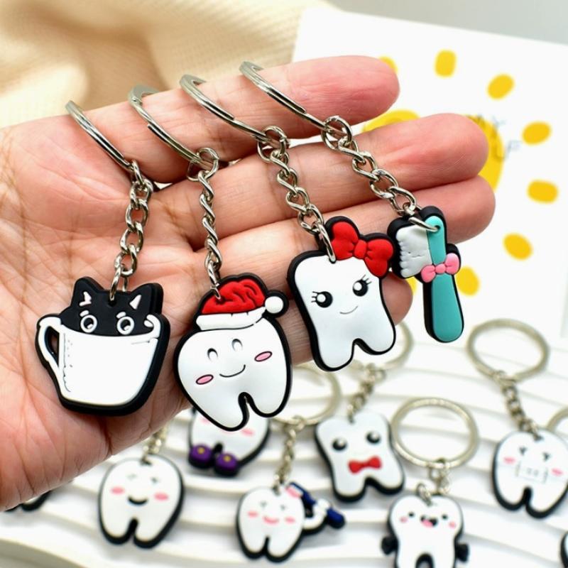 10Pcs Cartoon Dental Tooth Shape Model Simulation Keychain Keyring Dental Clinic Gift Kids Pendant