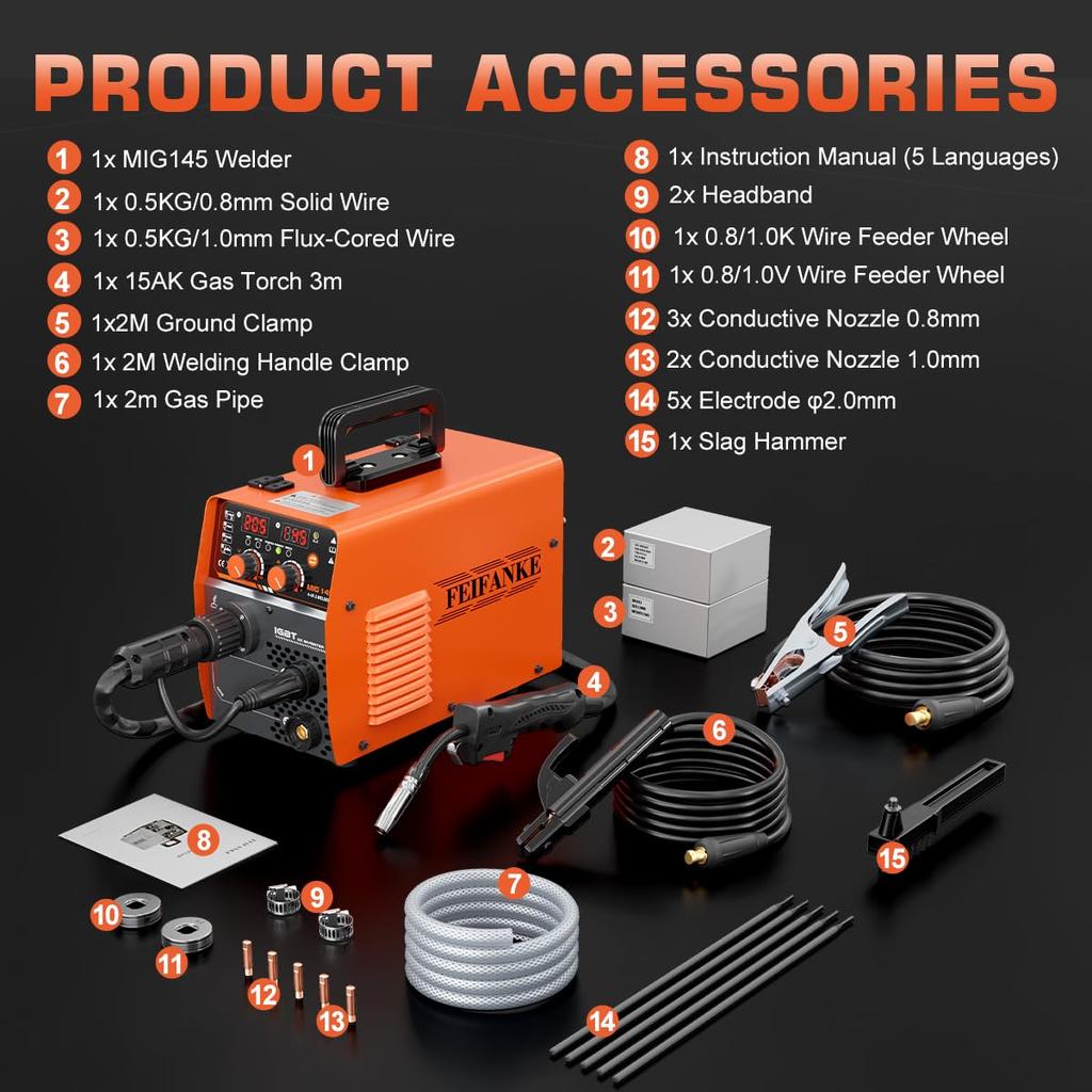 FEIFANKE MIG145 145A Professional Gas Shielded MIG Welder IGBT Inverter with Wire Feeder Solid Wire Flux Core Dual Mode