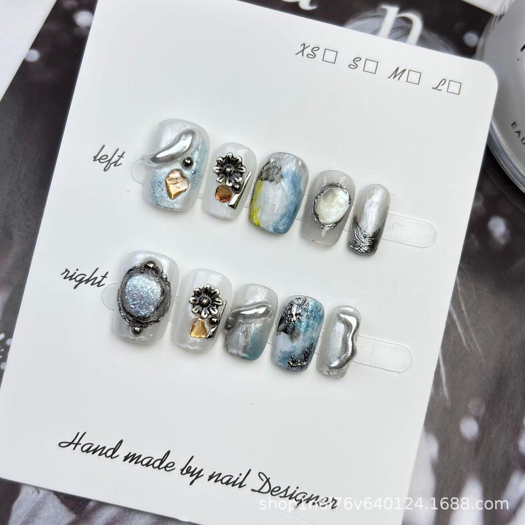 Metal Mist: Handmade Spicy Girl Gradient Short Wearable Nails