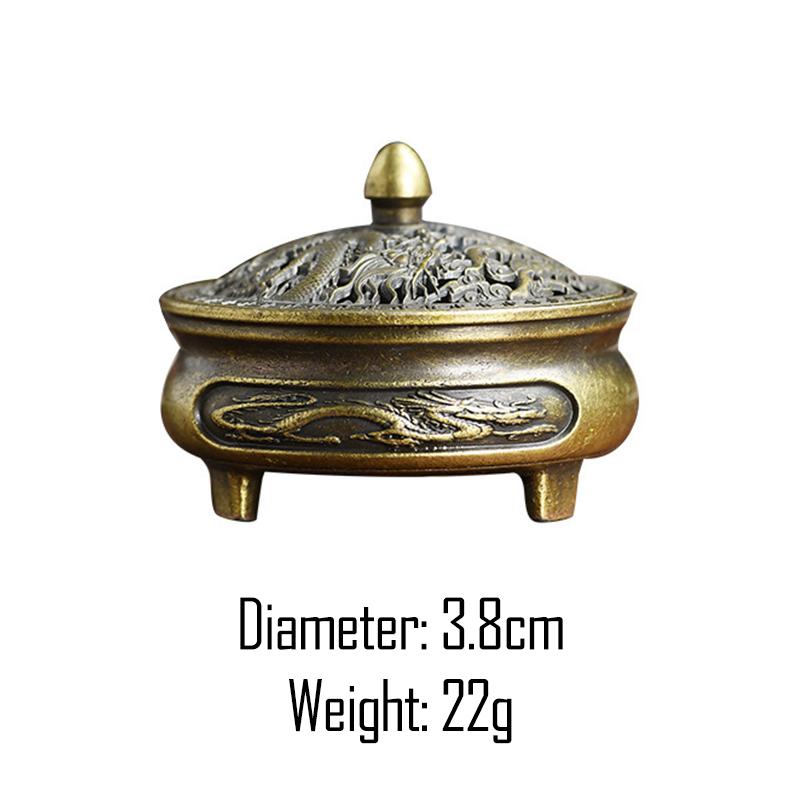 Mini Antique Brass Incense Burner Propitious Dragon Phoenix Hollow Incense Censer Ornaments Chinese Ancient Tea Desk Decor