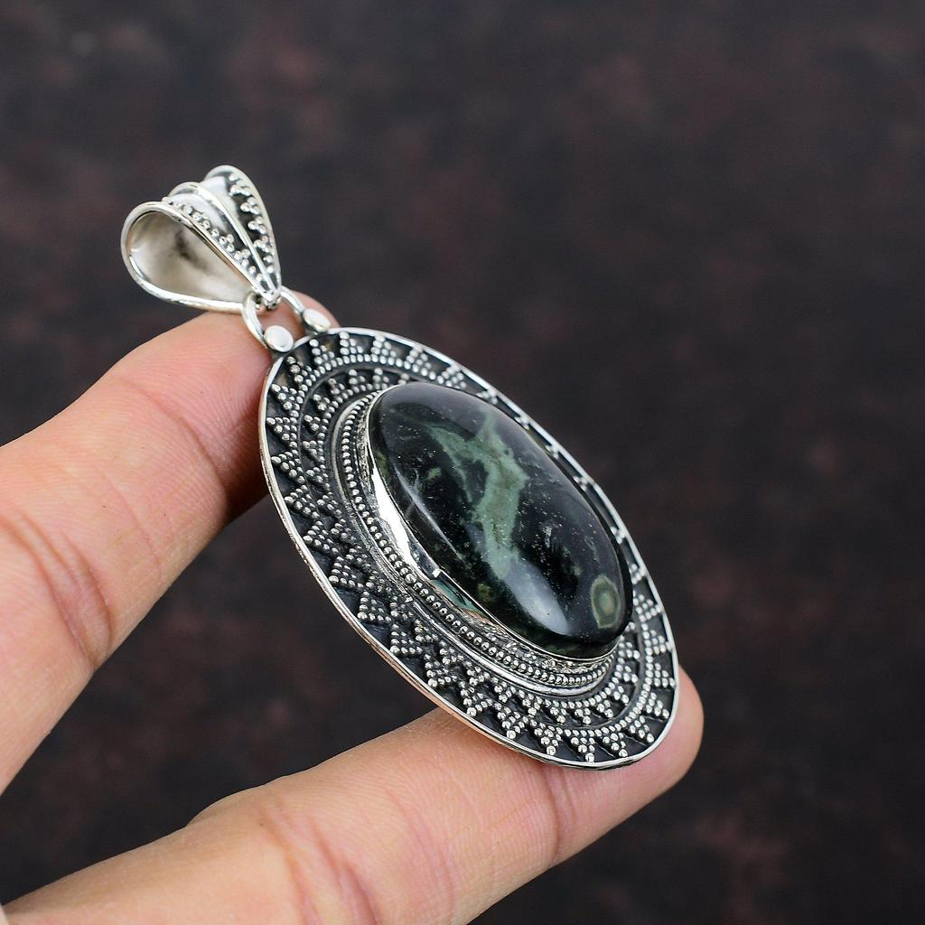 Přívěsek z jaspisu kambaba Přívěsek ze sterlingového stříbra 925 Šperky s pravými drahokamy Ručně vyrobený přívěsek Vintage přívěsek Dárek pro ni Nejnovější design šperků