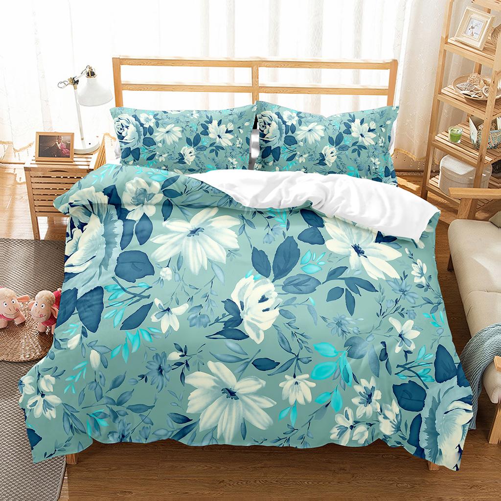 Colourful Flower Duvet Cover Set King Queen Size for Kids Boy Girls Bedding Set Rose Pattern Polyester Quilt Cover with Zipper