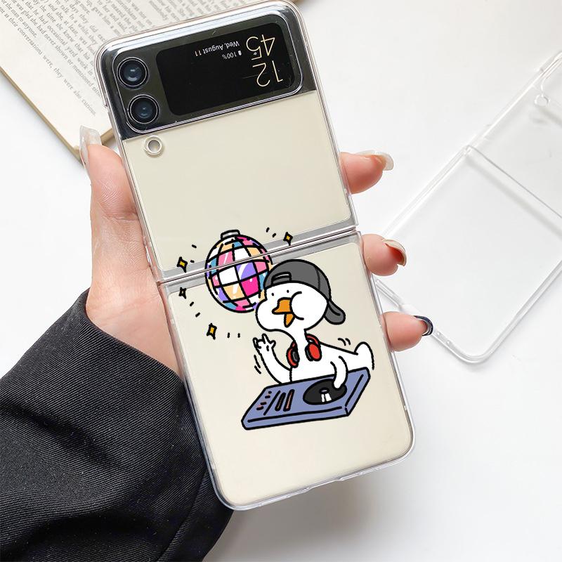 Funny Cute Duck Fashion Couple Fashion Phone Case For Samsung Galaxy Z Flip 3 4 5 6 7 Hard Folding Z Flip4 Clear PC Cover Gift