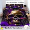 2/3Pcs Purple Rose Skull Pattern Breathable Duvet Cover Set (1 Duvet Cover + 1/2 Pillowcase Without Core) Soft Bedding Set