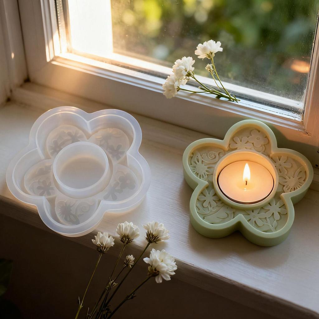 3Pcs Candlestick mold Butterfly Flower Candle Holder Silicone Molds DIY Candlestick Tray Plaster Concrete Mould Home Decor